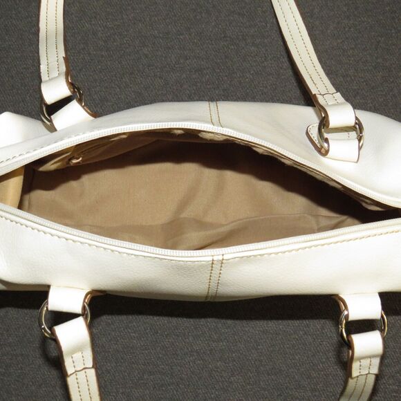 White Pebbled Faux Leather Double Strap Shoulder Bag Purse - Picture 2 of 7